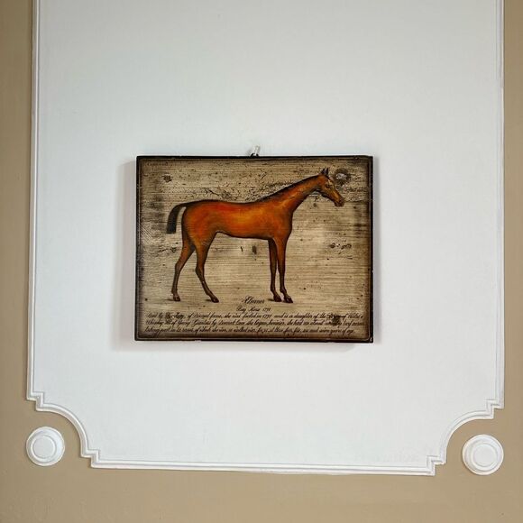 Vintage wall plaque / wooden board frame painting of horse by B. d’Arte F. Conz - Picture 2 of 6